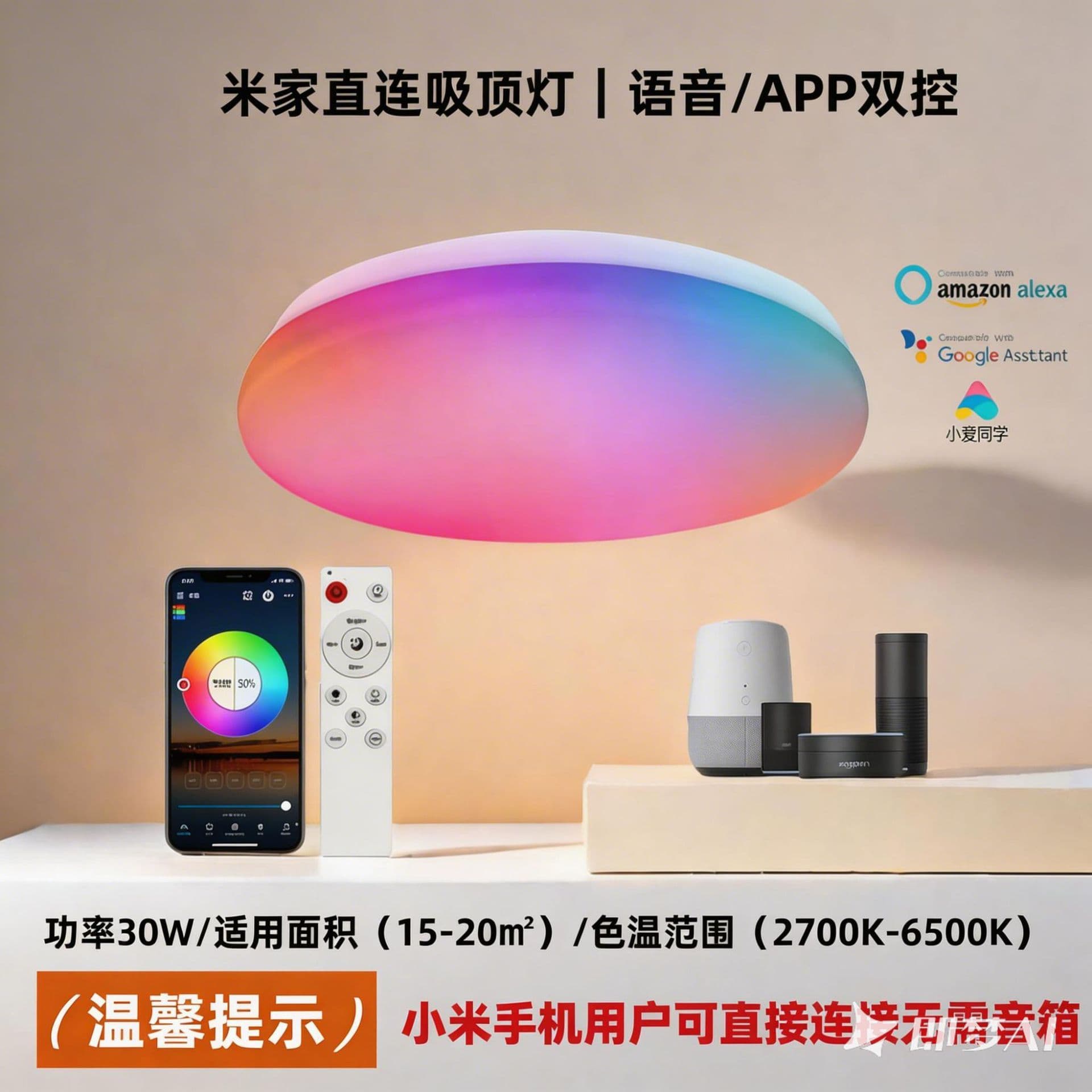 New LED Smart Ceiling Light WiFi Bluetooth Compatible with Xiaoai Voice Control Round for Living Room Bedroom Hallway
