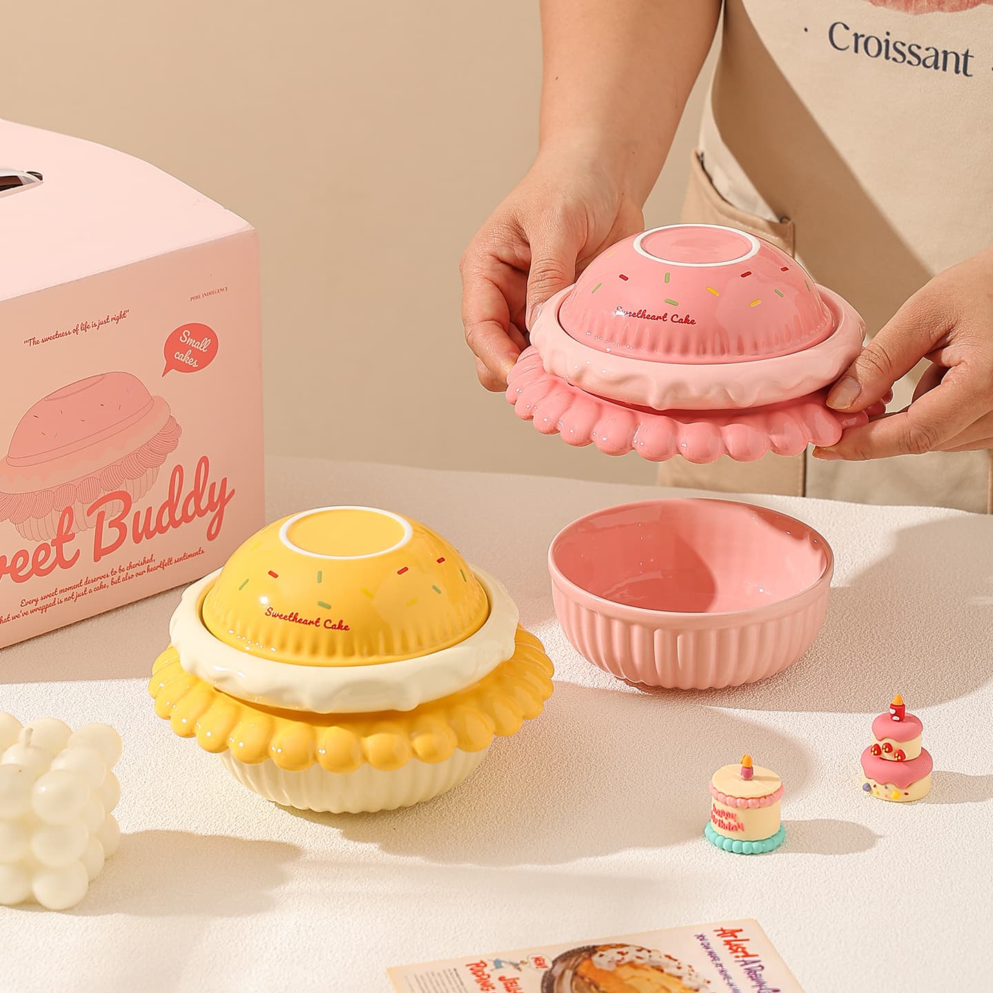 Beautiful One-Person Tableware Set: Cupcake Kit, Rice Bowl, Dessert Plate, Fruit Salad Bowl, Ceramic Bowls