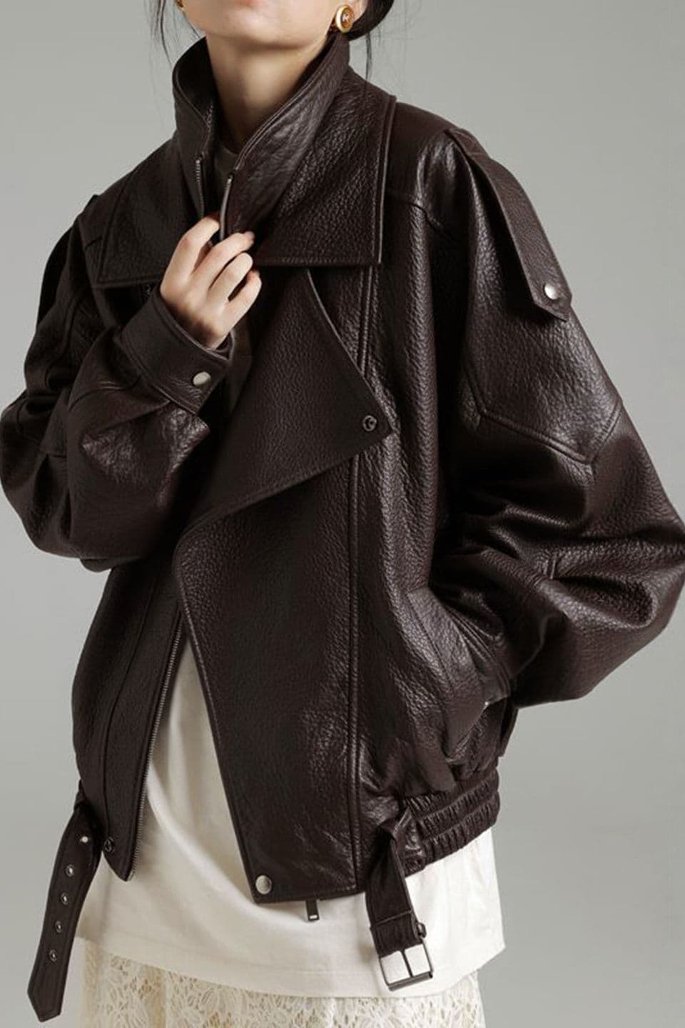 2025 New Autumn/Winter Women's PU Leather Motorcycle Jacket, Trendy Faux Leather Coat, Plus Size