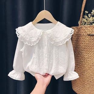 Girls' Shirt 2025 Spring/Autumn Thin White Blouse Cardigan Korean Style Long Sleeve Fashionable Top