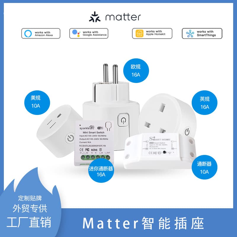 Matter Smart Socket (US, EU, UK Standard) 16A Direct Connection to HomeKit, Alexa, and Google