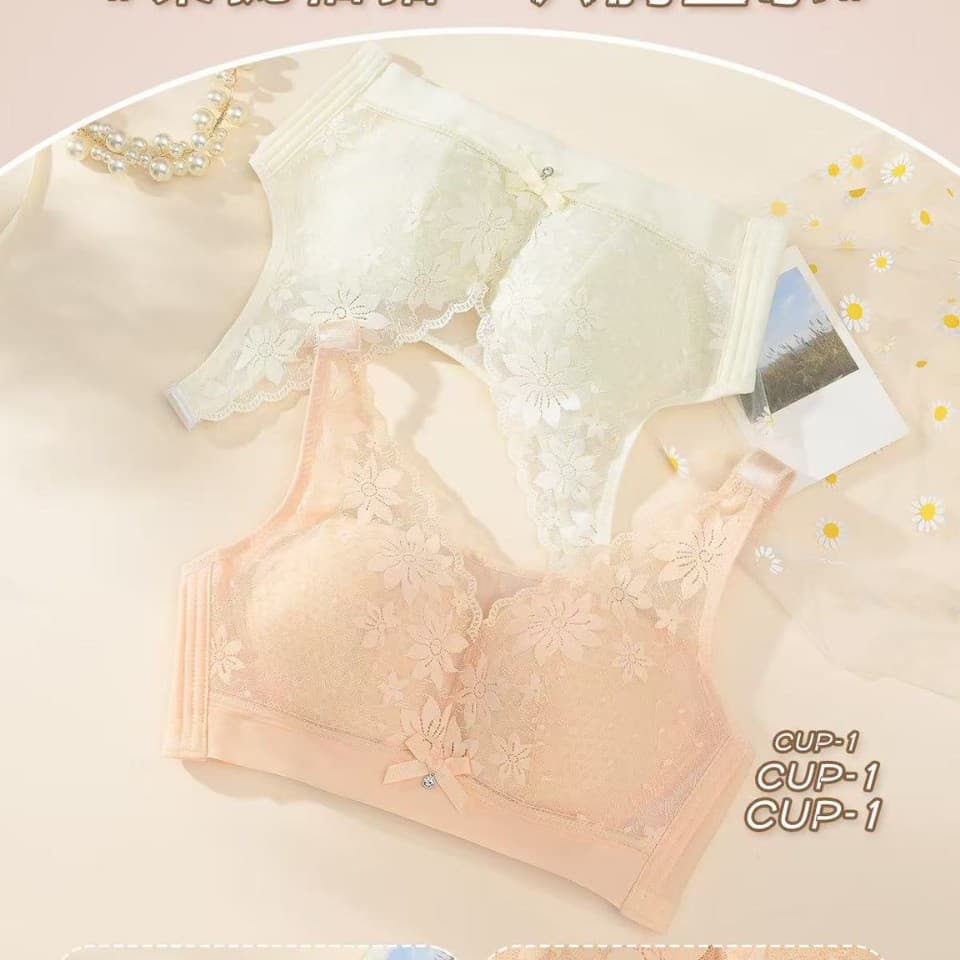 Thin Lace Bra Push-Up Side Boob Control Minimizes Large Bust, Breathable Slimming Bra Wireless Plus Size Paper-Thin Bra