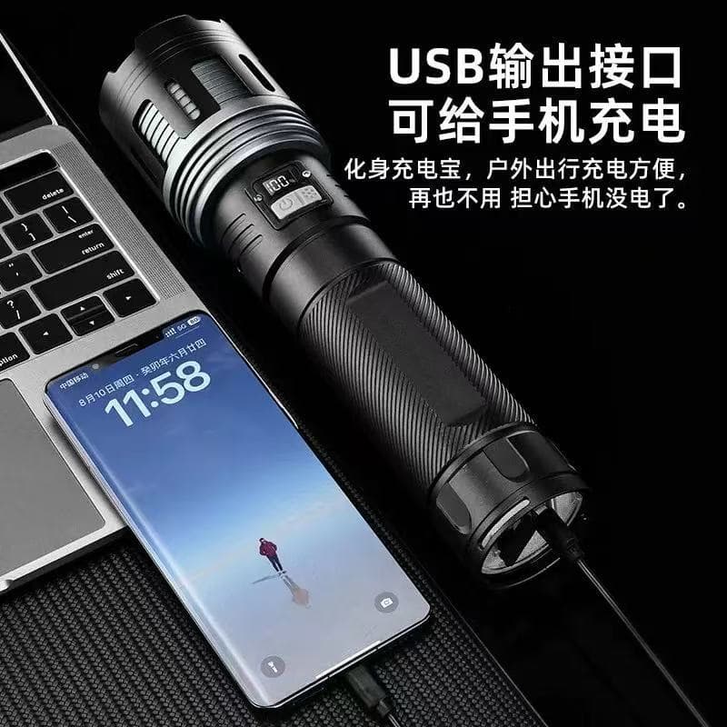 Cross-border popular multi-functional outdoor strong light flashlight, ultra-large capacity, long battery life, ultra-long range spotlight lighting flashlight
