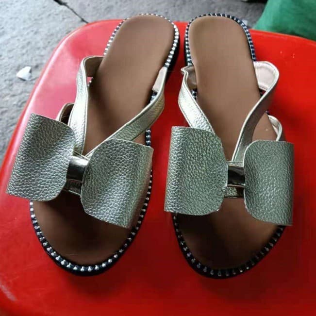 Cross-border Flat Bow Color-block Beach Sandals Summer New European and American Plus Size Outdoor Slippers for Women Wholesale 43