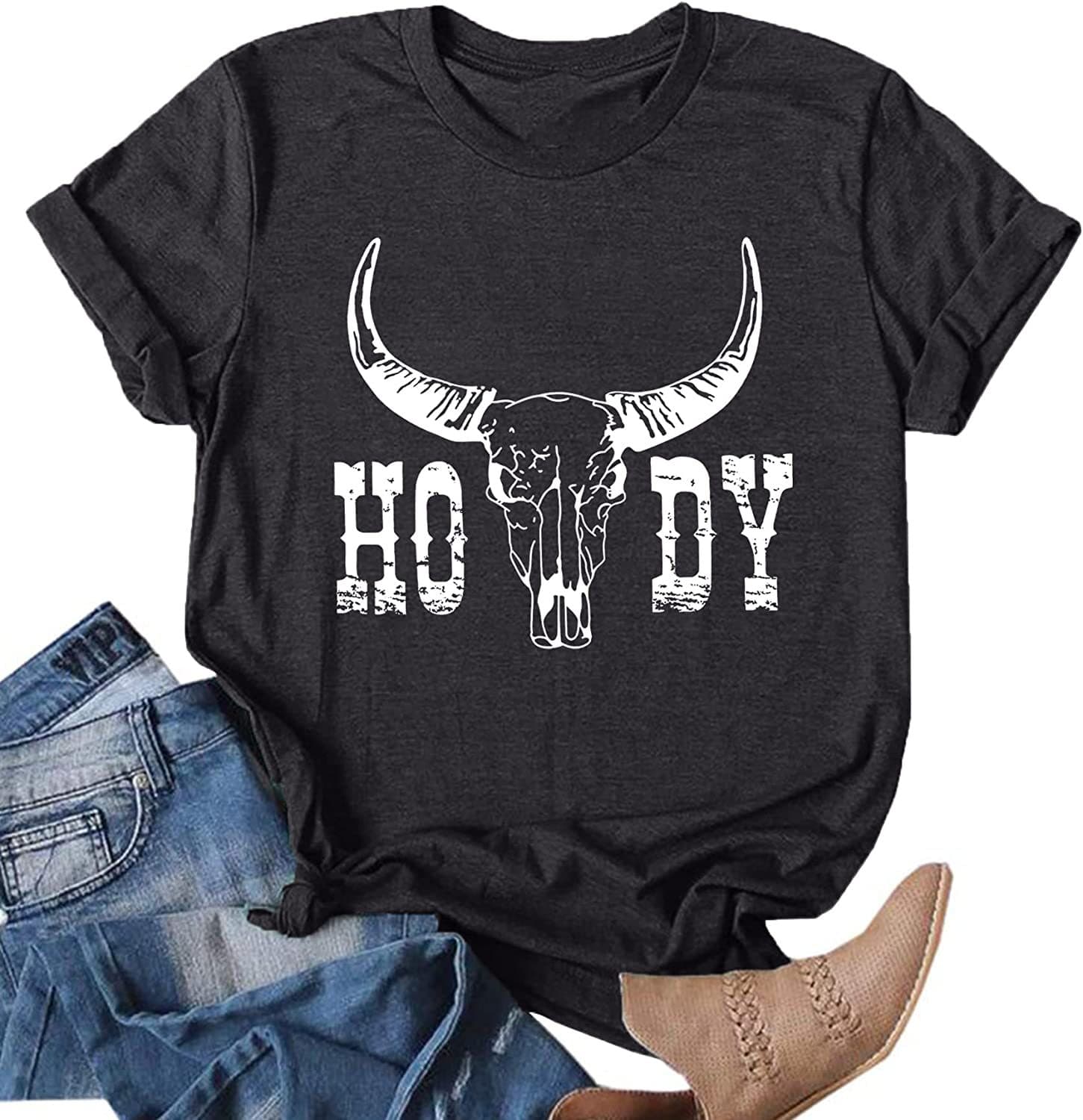 Women's Streetwear Western Cowboy Head Print T-shirt Cotton Polyester Short Sleeve Round Neck Comfortable Casual Summer 2023