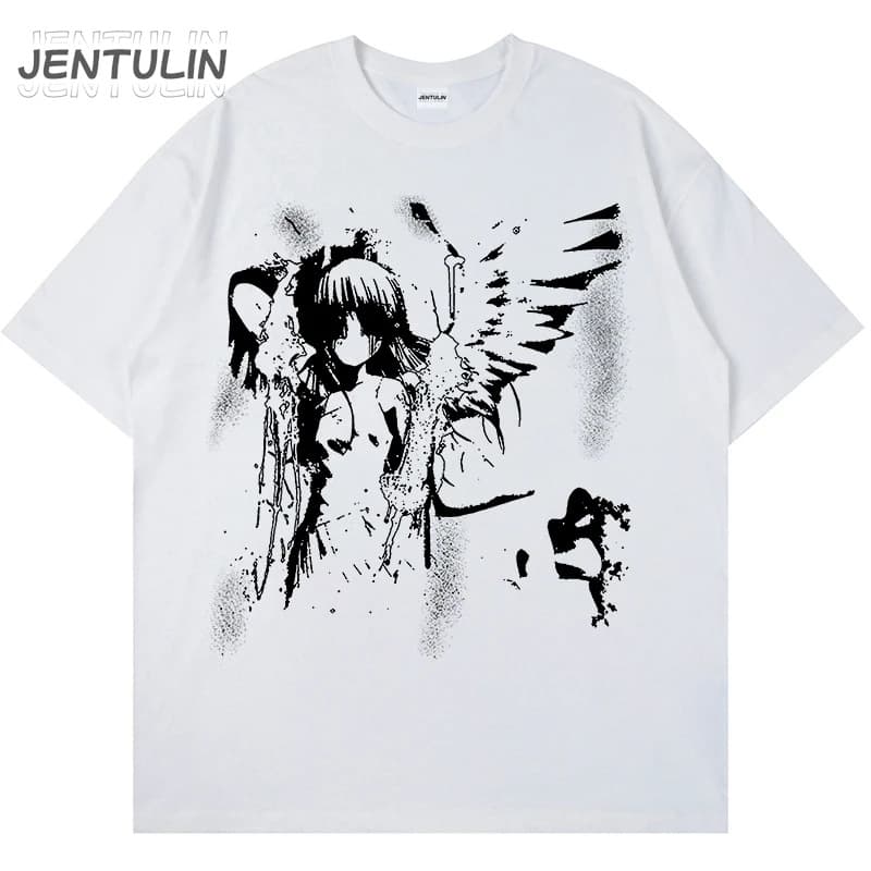 Harajuku Goth Men Japanese Anime Tshirt Cartoon Angel Wings