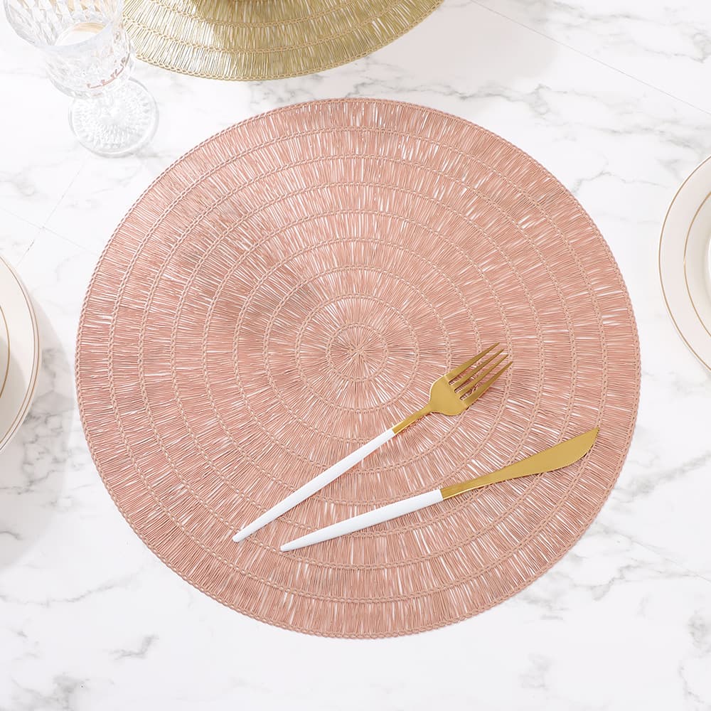 PVC Round Placemat 38cm Gold Foil Wheat Ear Concentric Circle Heat Insulation Mat Premium Table Decoration Mat Wedding Decoration