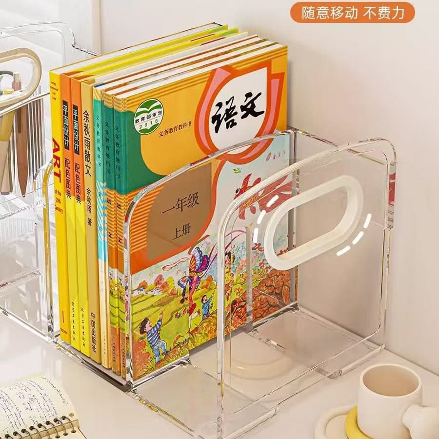 Desktop Bookend Bookshelf Acrylic Transparent Student Book Desk Organizer Office Dormitory File Storage Rack