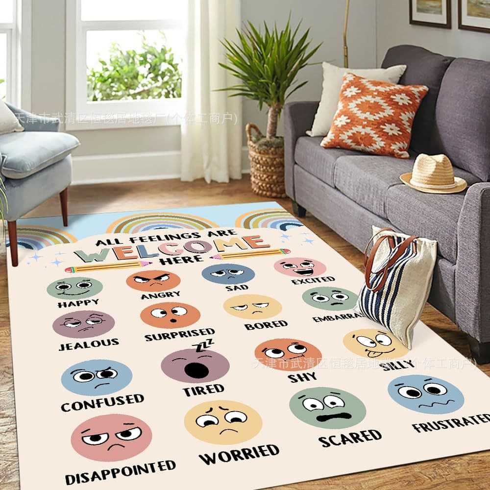 Cartoon Velvet Living Room Decorative Carpet, Kindergarten Children's Educational Game Floor Mat, Stain-Resistant and Wear-Resistant Full Floor Mat
