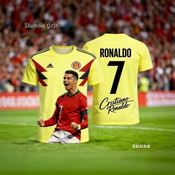 Ronaldo's Summer 3D Printed Family Wear Football Jersey T-Shirt Loose and Comfortable for Outdoor Comfort T-Shirt