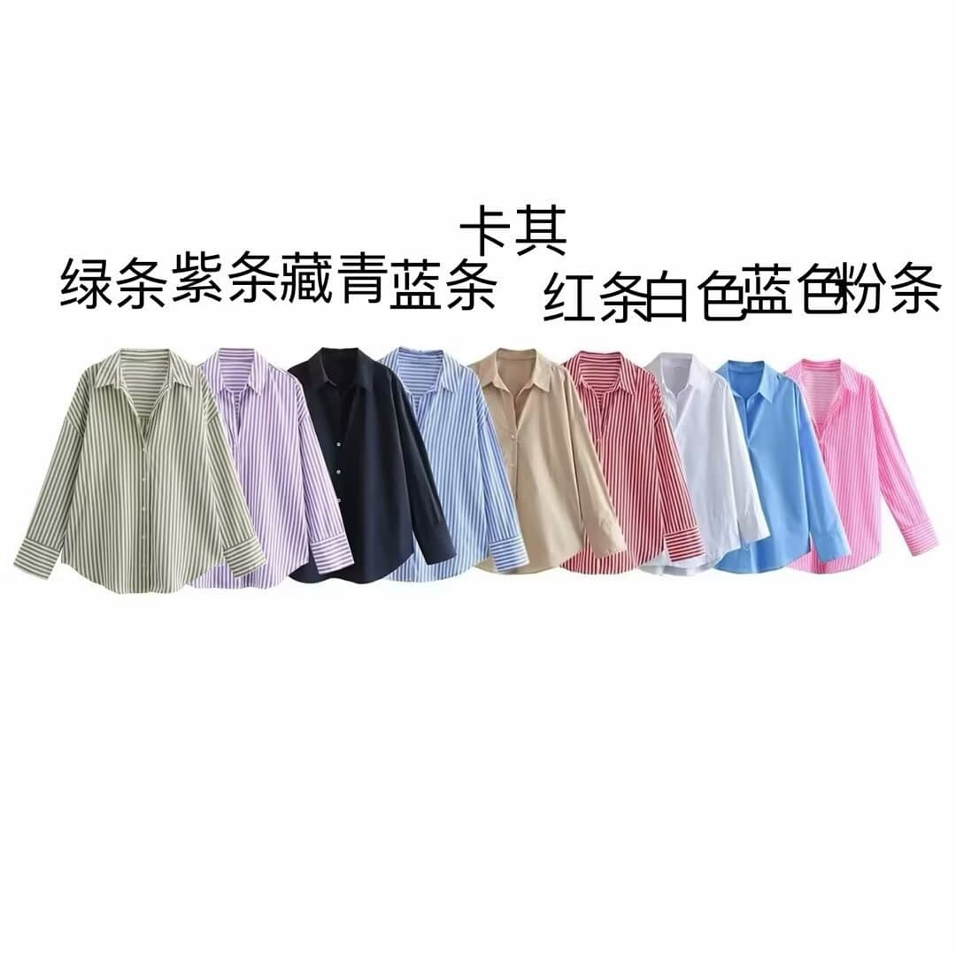 2023 spring new women's clothing European and American style long-sleeved lapel loose striped poplin shirt 4387036