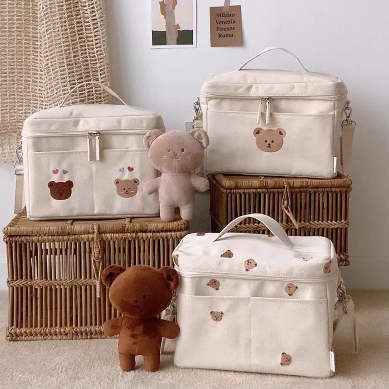 2024 New Korean Style Ins Children's Bear Insulated Bag, Baby Stroller Storage Bag, Mommy Bag, Portable Bag