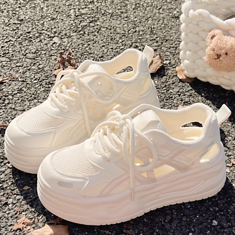 Mesh Platform Height-Increasing White Shoes Women 2026 New Summer Versatile Trendy Platform Casual Bread Board Shoes