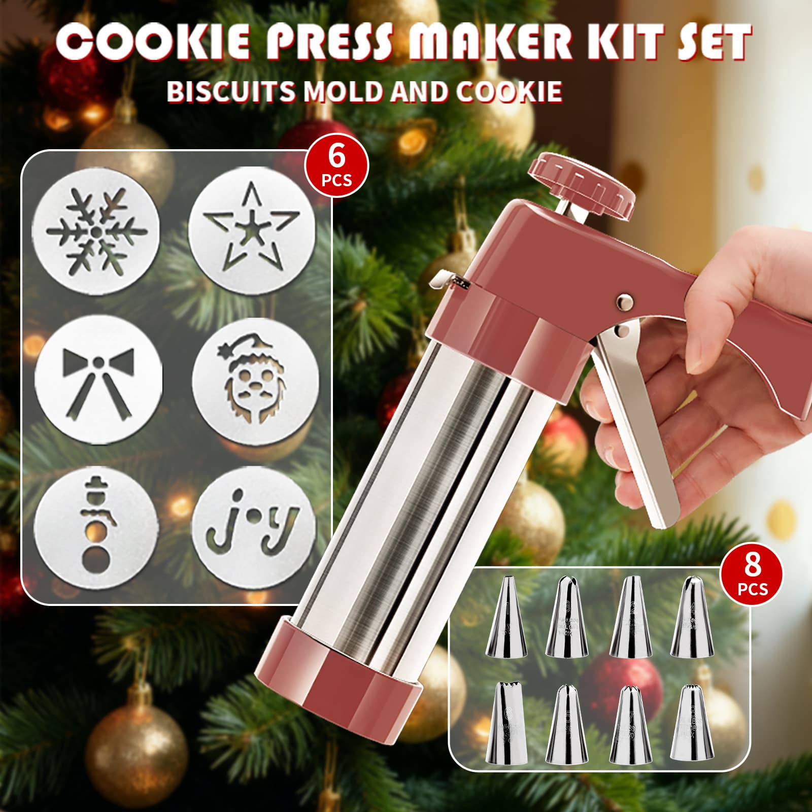 Amazon Exclusive Christmas Stencil Decorating Tool Cookie Press Icing Nozzle Set Cream Gun
