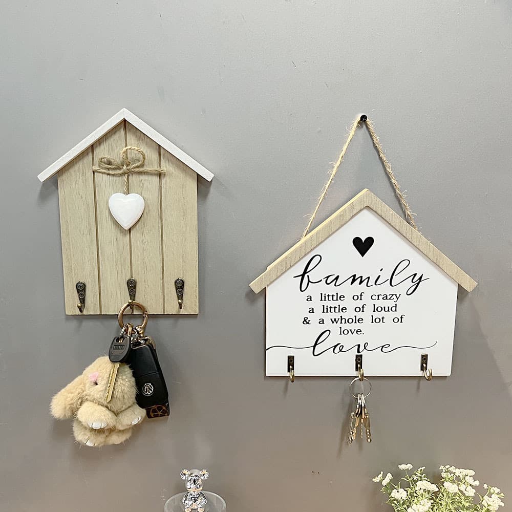 Nordic Style Wooden Wall Mounted Key Holder Entrance Coat Hook Multi Functional Storage Box Grey And Wood Color Home Decor