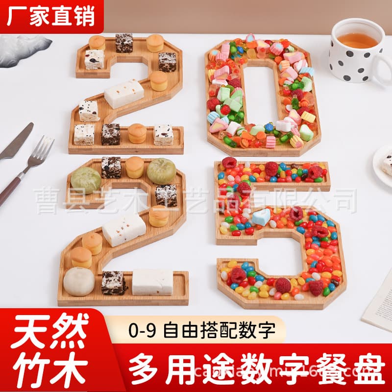 2026 Wooden Tray Digital Tray Charcuterie Board Snack Dessert Display Plate Birthday Party Decoration Wood Tray