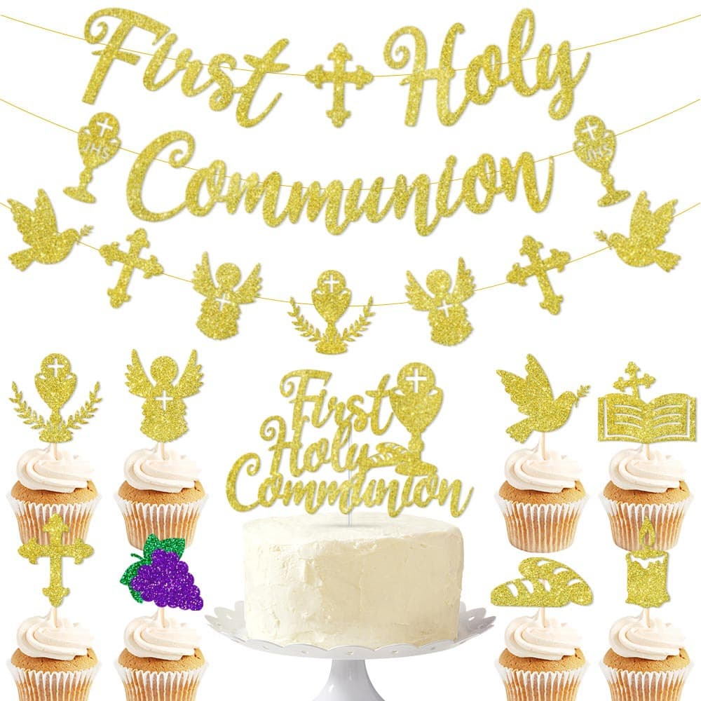German First Communion Holy Communion Theme Party Banner Birthday Wedding Decoration Pull Flag Cake Topper