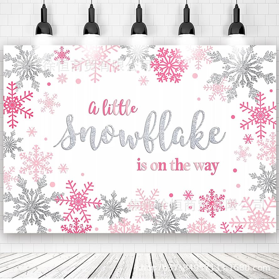 Amazon Silver Pink Snowflake Background Cloth Newborn Shower Party Christmas Photo Banner Decoration Supplies