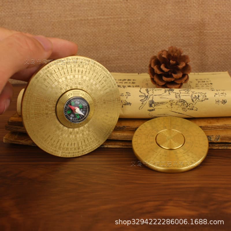 Brass Bagua compass fidget spinner rotatable metal craft ornament, pure copper Bagua hand-held piece, small copperware