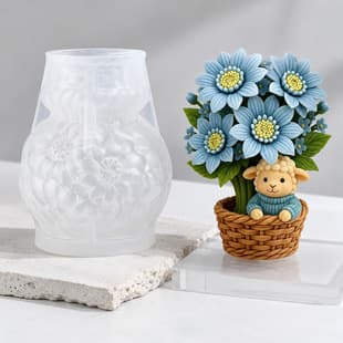 3D Floral Basket Lamb Flower Candle Mold, Healing Sheep Potted Plant Scented Candle Silicone Mold