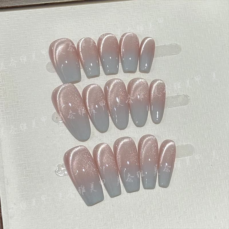 Menaya French style wearable nails make removable wearable nails mint mambo cat eye gradient handmade wearable nails