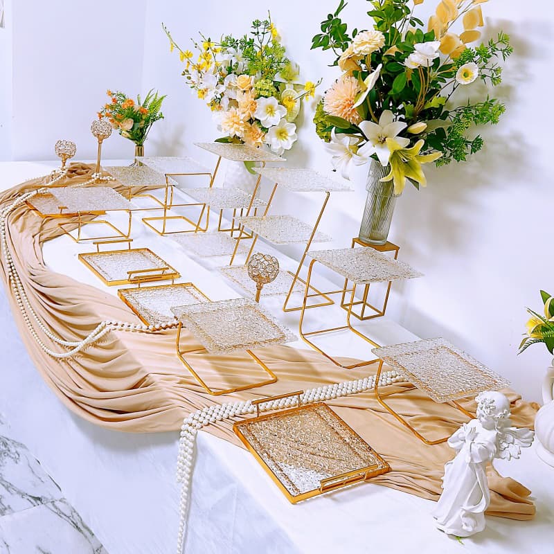 Acrylic Gold Dessert Table Display Stand Wedding Birthday Cake Stand Pastry Tray Ornament Afternoon Tea Tray Premium