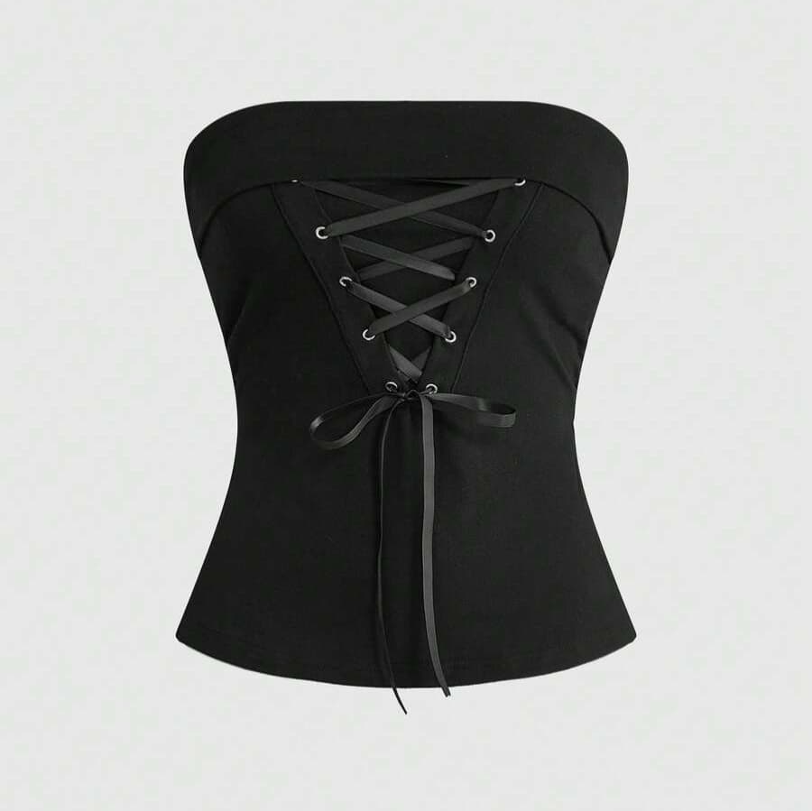 European and American Style Women's Top 2026 Cross-Border Elegant Pure and Alluring Waist-Cinching Cross-Bind Backless Sexy Spaghetti Strap Crop Top