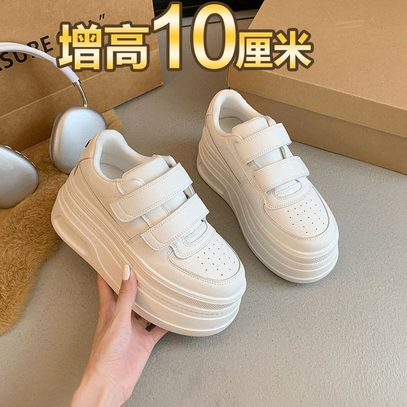 Velcro Thick Sole White Sneakers for Women Spring Autumn New Casual Height-Increasing Shoes for Petite Women Platform Sports Shoes