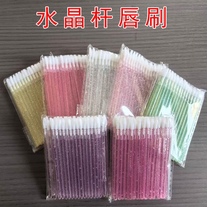 Cross-border 50pcs Crystal Rod Solid Lip Brush Cotton Swab Stick Lip Gloss Blending Brush Makeup Tool Convenient Lipstick Brush Wholesale