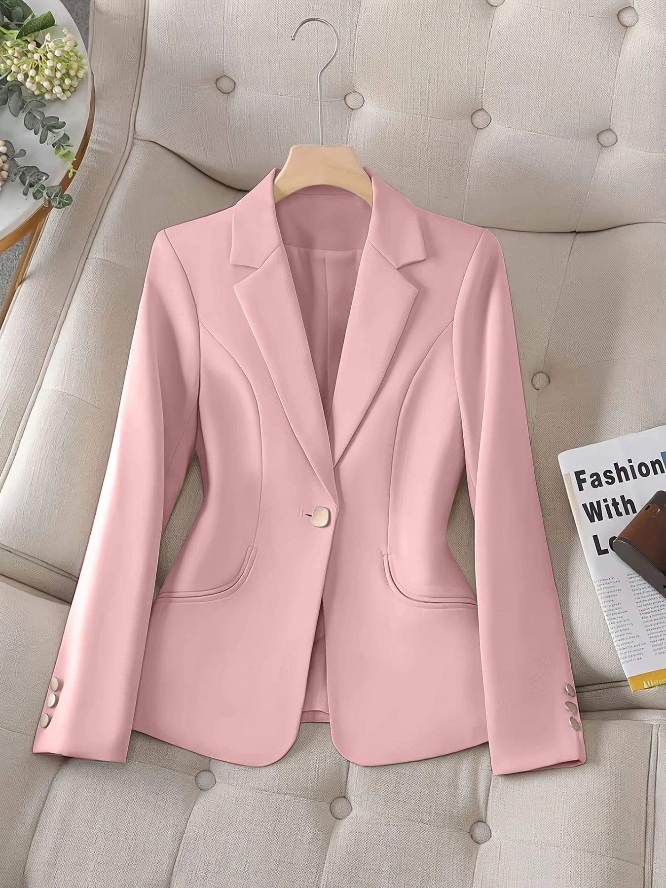 Cross-Border Hot Selling High-End Waist-Cinching Women's Blazer One-Button Office Blazer