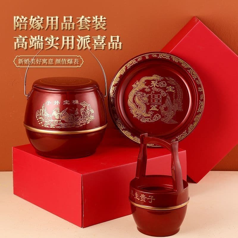 Bridal dowry plastic descendant bucket wedding bucket small toilet large descendant bucket bag spittoon wedding supplies