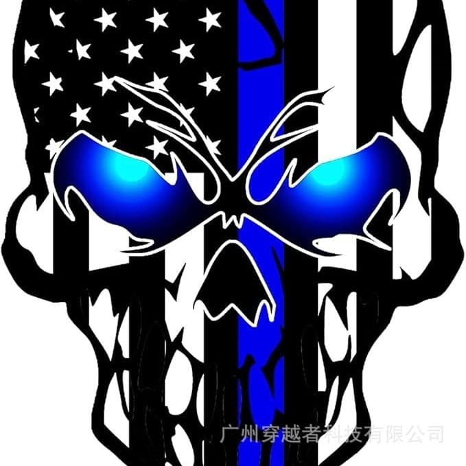 Car decal sticker skull american flag with thin blue line, vinyl sticker car laptop