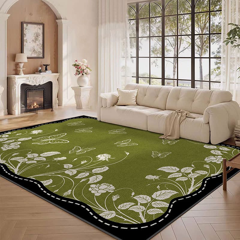 French Vintage Waterproof Loop Pile Carpet for Living Room, Large Area, No-Wash Wipeable, Light Luxury Sofa Bedroom Floor Mat