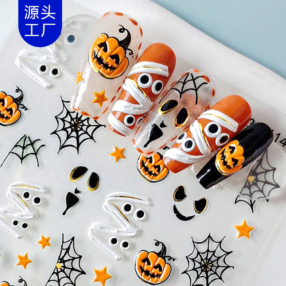 New European and American style embossed Halloween nail stickers, sweet and cool mummy self-adhesive 3D sexy nail stickers and decorations