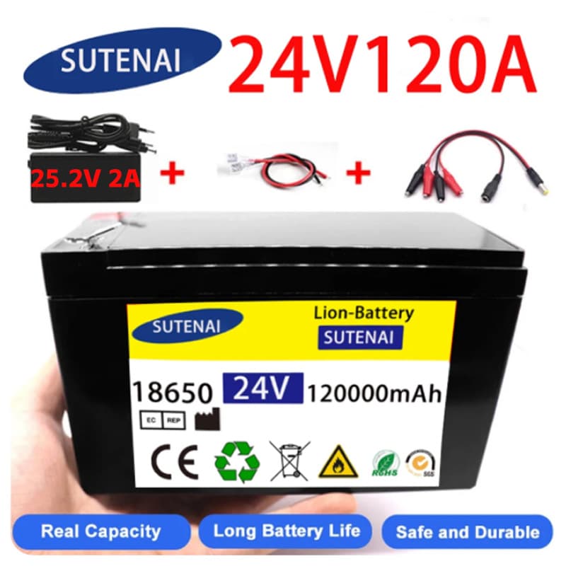 24V 120A Lithium Ion 18650 Electric Vehicle Battery Pack 120Ah Built-in BMS 30A High Current