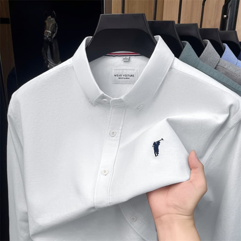 100% cotton brushed shirt men's 2026 autumn new business casual embroidered pony logo long-sleeved men's shirt