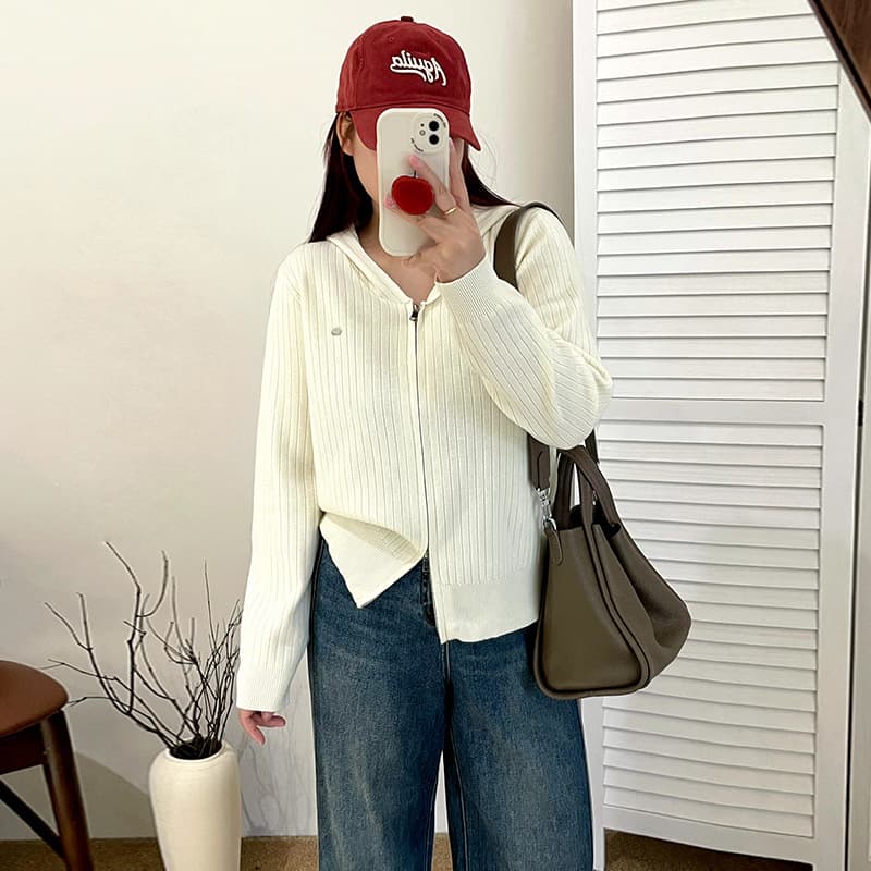 Plus Size Women's V-Neck Hooded Sweatshirt, Casual Jacket, Autumn 2025, Versatile Loose Knit Cardigan for Plus Size Women, 23093