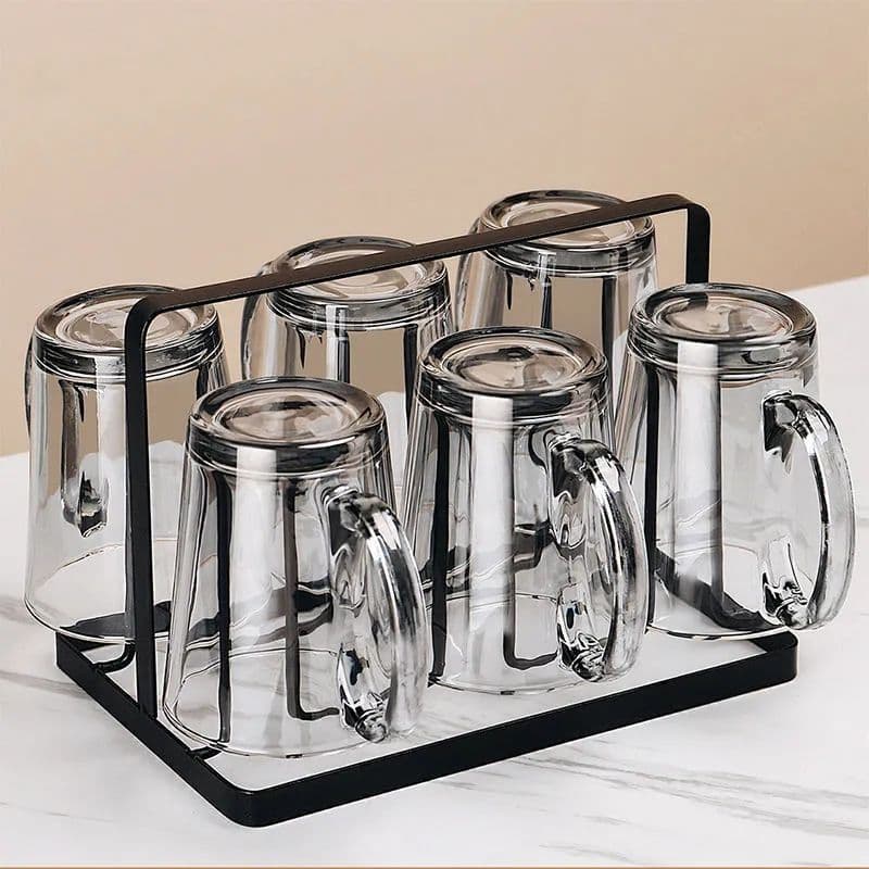 Glass Cup Complete Set for Home Living Room Tea Set, Guest Drinking Cups with Handle, High-Aesthetic Tea Ware from Factory