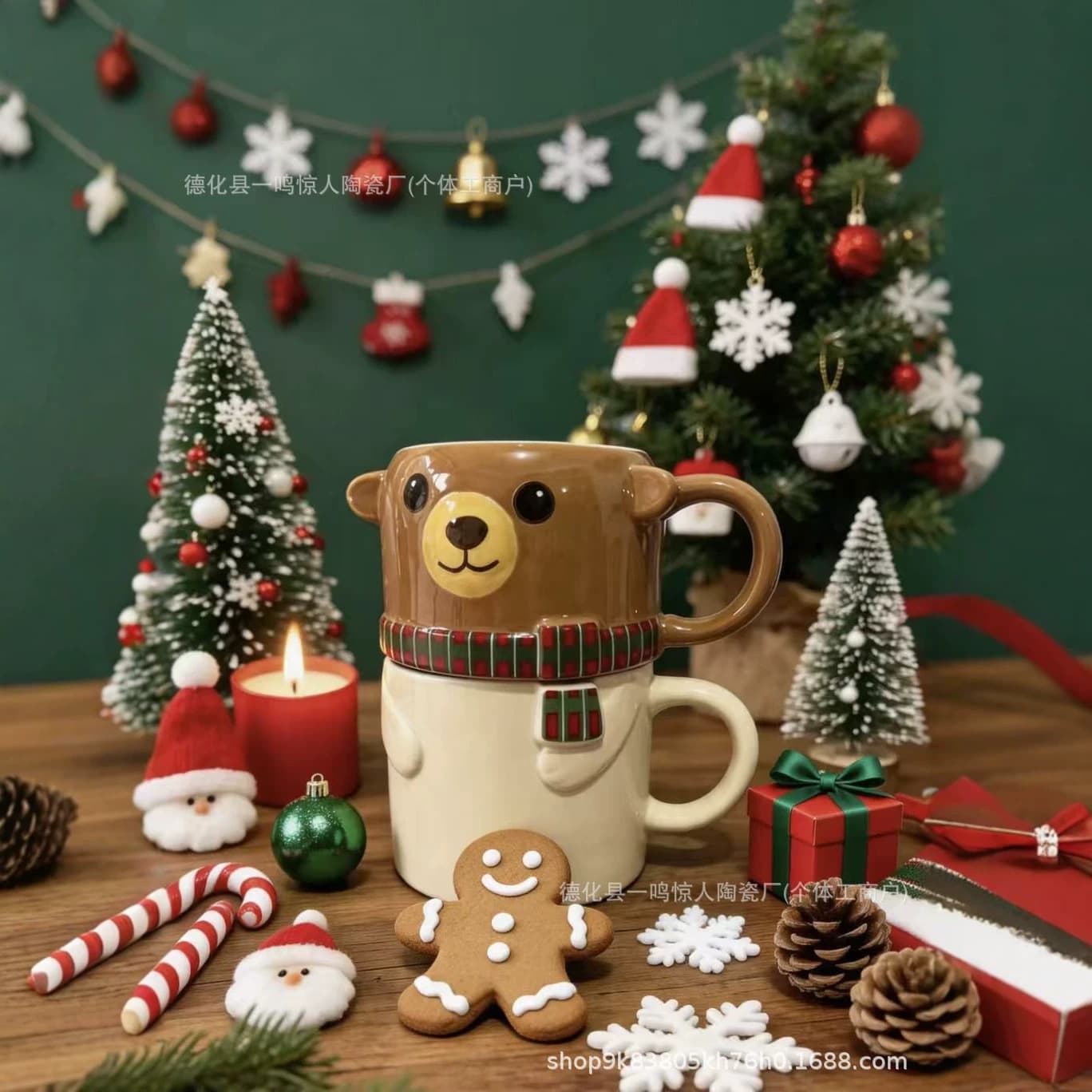 Cross-border New Cartoon Christmas Ceramic Cup Mug Scarf Bear Design Cute Storage Cup Christmas Gift