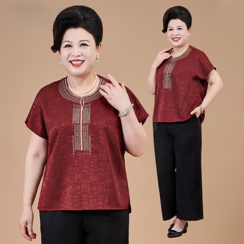 Plus Size Mother's Summer 2026 New Two-Piece Set, Elderly Women's Clothing, Extra Large, Elegant Short Sleeve