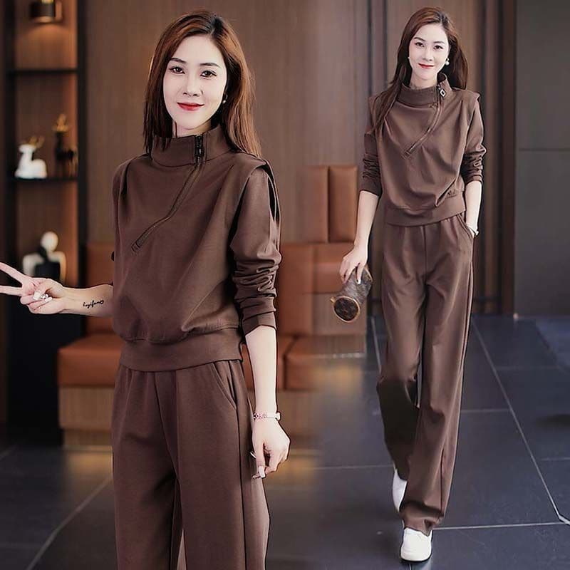[New Oxygen Cotton] Fashionable western style suit for women 2025 autumn new fashionable casual sweatshirt wide leg pants to wear
