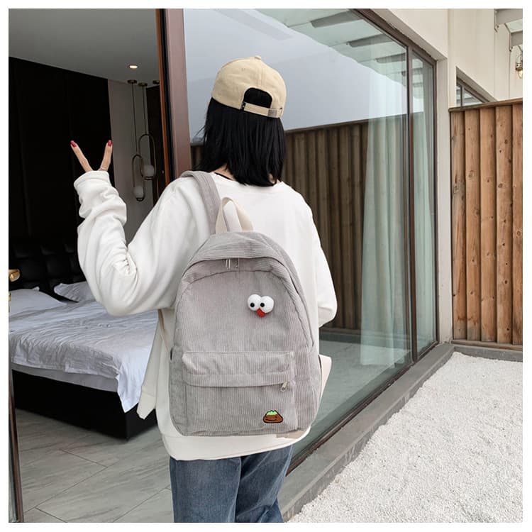 Corduroy backpack for women, trendy, versatile, Korean style, cute and fresh, campus backpack, Instagram style, school bag