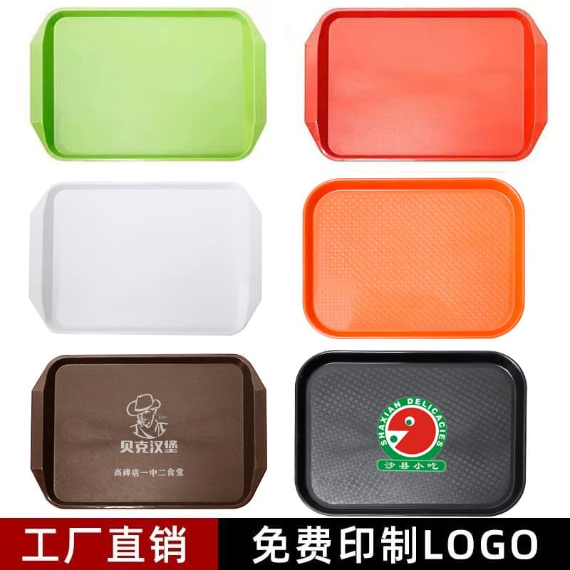 Rectangular Commercial Wood Grain Tray, Thickened Serving Tray for Coffee Shops and Restaurants, Non-Slip Plastic Tray