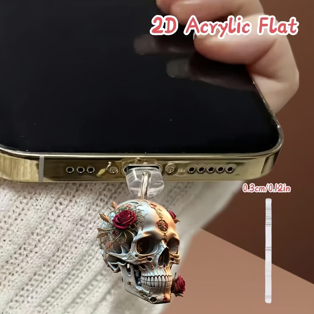 2D Flat Skeleton Acrylic Phone Dust Plug, Compatible with Type-C Android Port