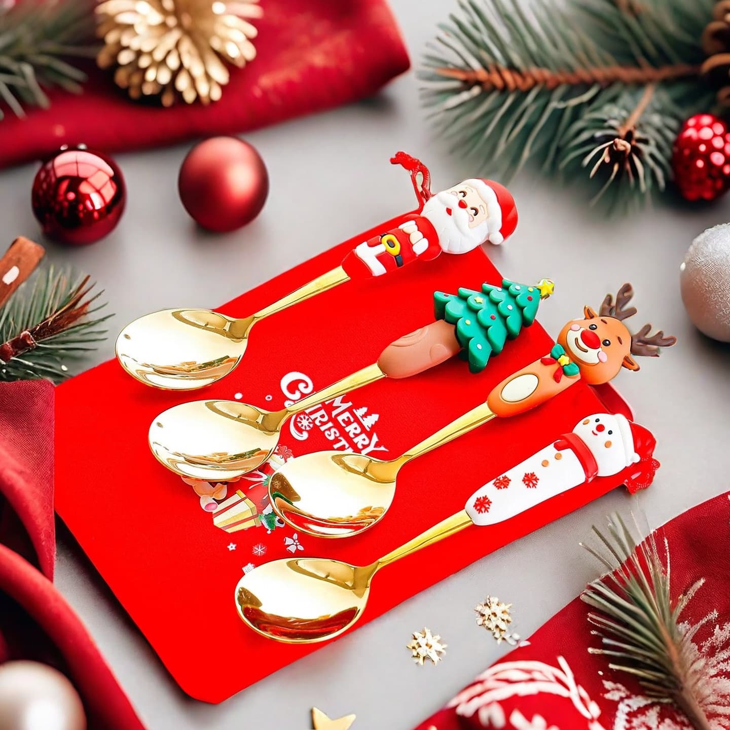 Ins style Christmas spoon set 2026 new children's cartoon fork and spoon gift box high-end creative Christmas gift