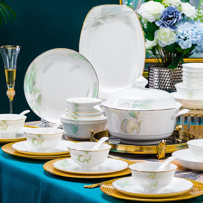 Underglaze Bowls and Plates Single Piece Home Set Luxury High-End Jingdezhen Chinese Modern Premium Ceramic Bone China Housewarming
