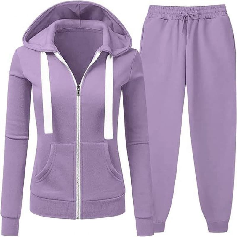 European and American Cross-border Export Amazon 2025 Autumn Winter New Style Women's Solid Color Sweatshirt Set Sports Two-Piece Set