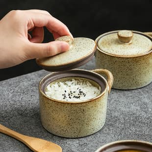 Creative Rustic Stoneware Soup Bowl with Lid, Household Seasoning Jar, Baby Food Bowl, Bird's Nest Bowl, Ceramic Steamed Egg Pot, Vintage Stew Pot