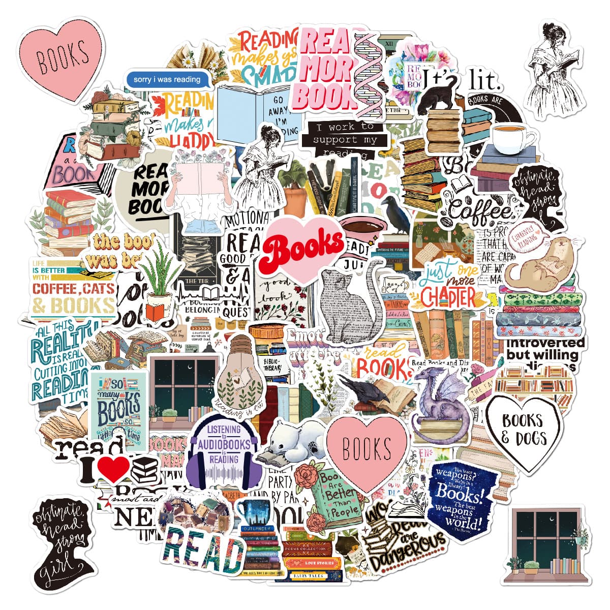 100 Reading Stickers for Computer Laptops, Vinyl Waterproof Stickers