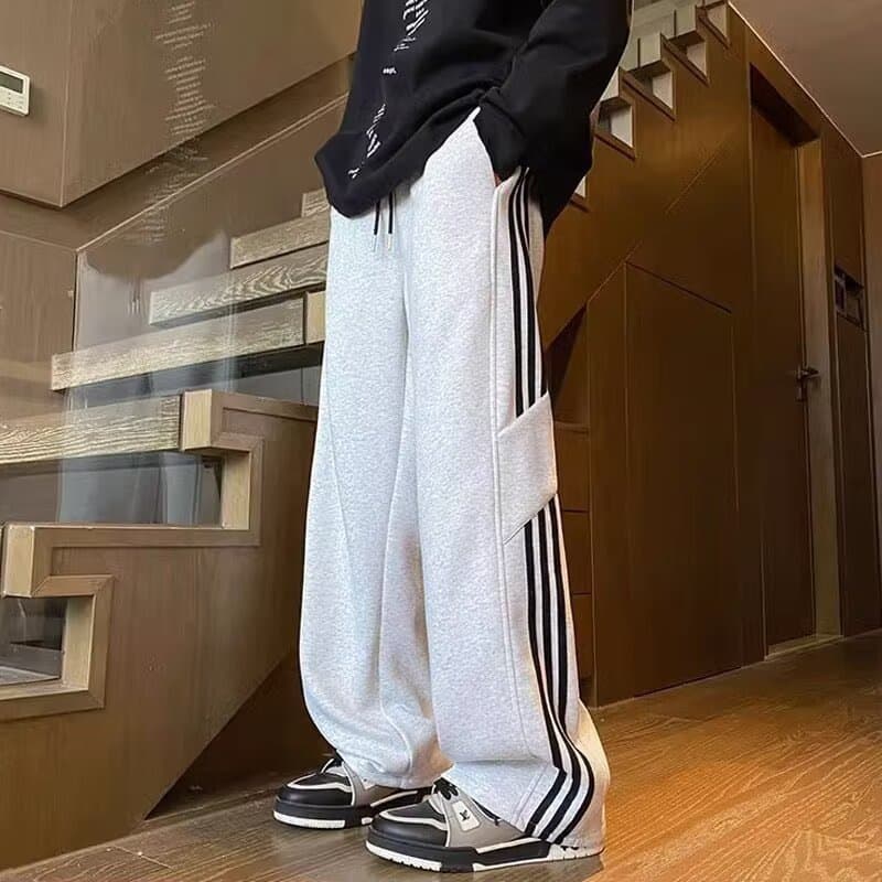 2025 Autumn Loose Sports Pants for Men and Women, Wide-Leg Casual Straight Pants, American-Style Three-Stripe Pure Cotton Sweatpants for Men